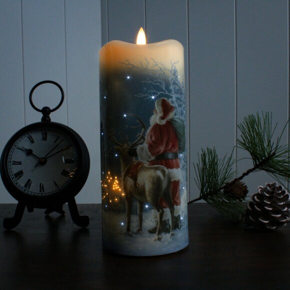 Starry Night Santa fiber optic Led pillar Candle with Timer - Picture 3 of 6
